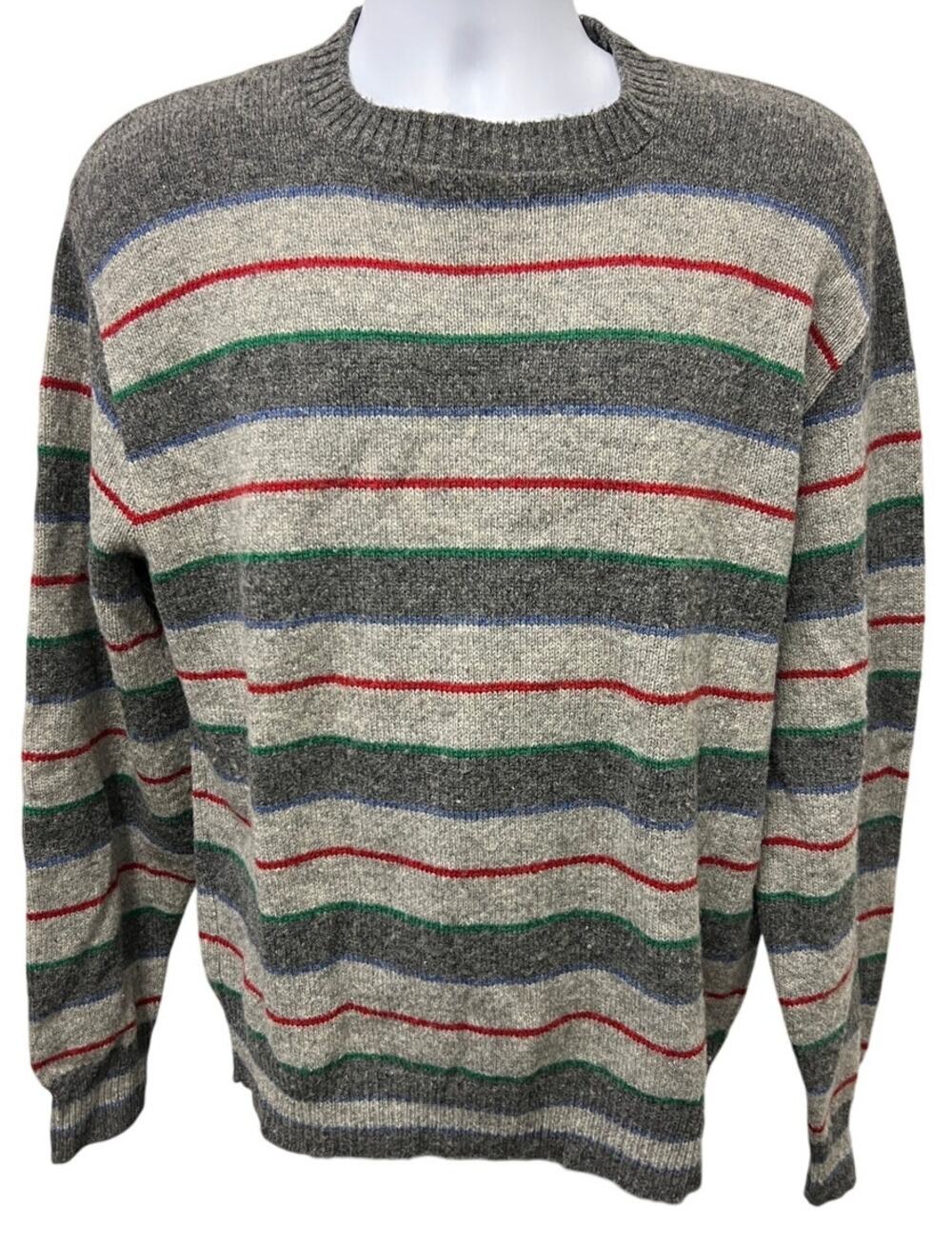 🧥 Vintage Jantzen Wool Sweater XL Gray Striped Made in USA 90s Cozy Knit
